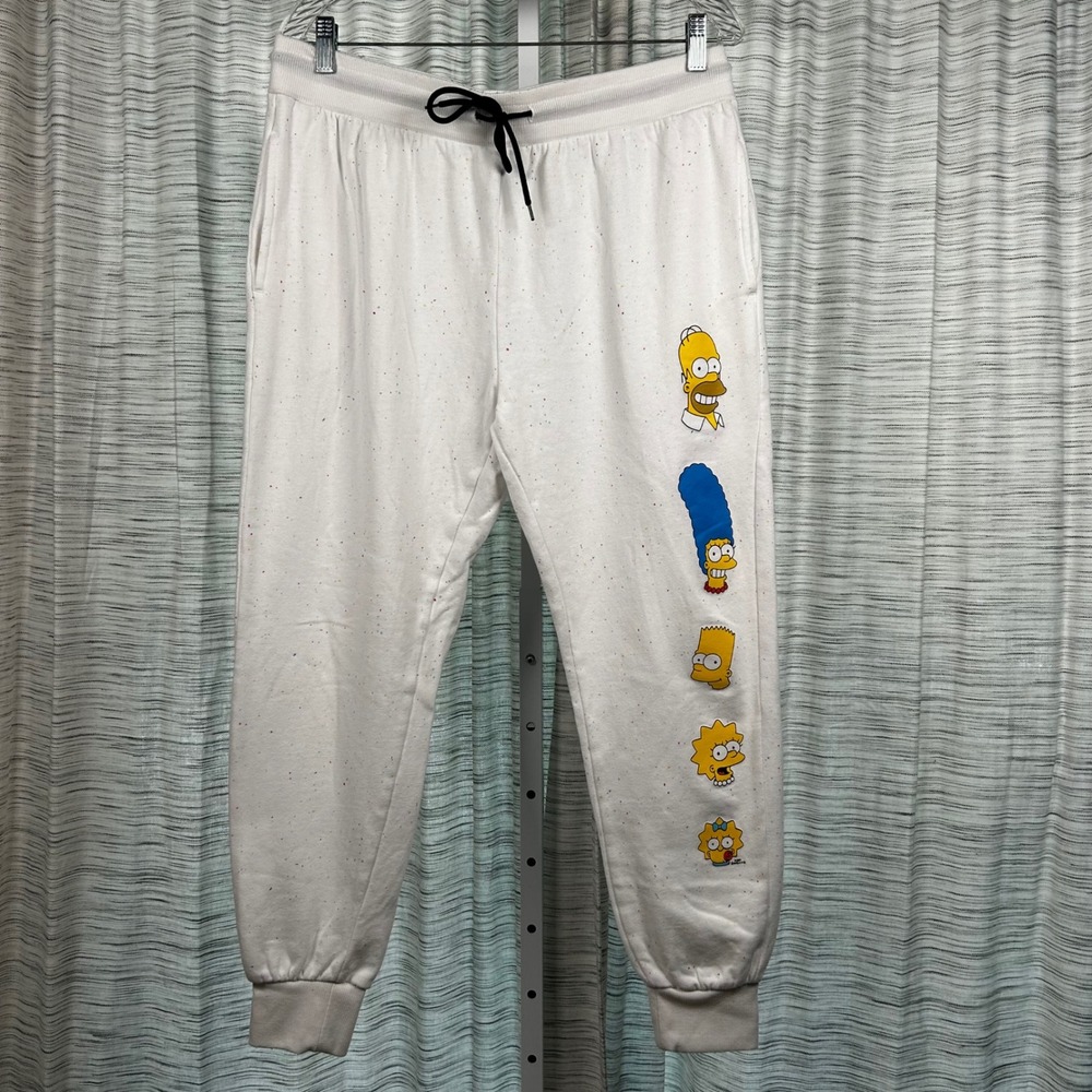 The Simpsons Jogger Sweatpants White Confetti Unisex XL Family Graphic EUC